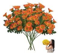 Funsdecor Mums,2025 Funsdecor Artificial Outdoor Mums,Artificial Outdoor Sunset Mums Flowers, Artificial Sunset Mums,Fake Fall Flower Daisy With Eucalyptus, Look Real, Full, Vibrant (Orange 5pcs)