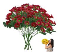 Funsdecor Mums,2025 Funsdecor Artificial Outdoor Mums,Artificial Outdoor Sunset Mums Flowers, Artificial Sunset Mums,Fake Fall Flower Daisy With Eucalyptus, Look Real, Full, Vibrant (Red 5pcs)