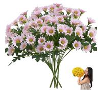 Funsdecor Mums,2025 Funsdecor Artificial Outdoor Mums,Artificial Outdoor Sunset Mums Flowers, Artificial Sunset Mums,Fake Fall Flower Daisy With Eucalyptus, Look Real, Full, Vibrant (Pink 5pcs)