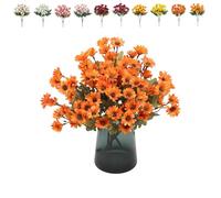 Funsdecor Mums, Artificial Sunset Mums Flowers Outdoor, Fake Fall Daisy, Waterproof Windproof Decor, Vibrant, Full Bloom Faux Outdoor Plants for All Seasons(Orange1,5pcs)