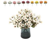 Funsdecor Mums, Artificial Sunset Mums Flowers Outdoor, Fake Fall Daisy, Waterproof Windproof Decor, Vibrant, Full Bloom Faux Outdoor Plants for All Seasons(White1,10pcs)