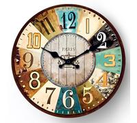 funsec 12-inch Wall Clock Vintage Paris Wall Clock, 12-inch Round, Rustic French Style, Multi-Color Numbers