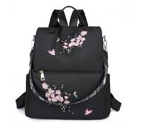 FUNSEED Mini Backpack for Women, Fashion Nylon Embroidered Shoulder Bag for Work Travel, Black, S, Simple