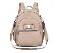 FUNSEED Mini Bowknot Backpack for Women, Small Cute Pu Leather Shoulder Bags for Ladies Casual Lightweight Fashion Daypack Purse, Khaki