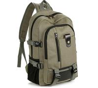 FUNSEED Travel Backpack for Men, Large Capacity Canvas Casual Student Schoolbag, Green, L, Simple