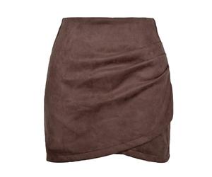 FUNSEED Women's High Waist Stretch Suede Skirt - Premium Quality, coffee, M