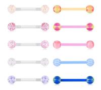 Funseedrr 10pcs Plastic Tongue Nipple Bars Set Flexible Acrylic 14G 16mm Straight Barbells Nipple Rings Tongue Piercing
