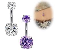 Funseedrr 14G Belly Button Bars 6mm Stainless Steel Belly Button Ring Navel Piercing Set 2Pcs Belly Button Piercing Jewelry for Women Men