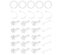 Funseedrr 30pcs Clear Nose Studs Rings Retainer 20G 18G 8mm Acrylic Flexible Pins Bone L Shaped Screw Set Nose Nostril Septum Piercing Hoops Bars