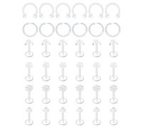 Funseedrr 36pcs Clear Lip Labret Rings Studs Retainer 16G 6mm 8mm Acrylic Bioflex Nose Tragus Helix Cartilage Daith Piercing Hoops Bars