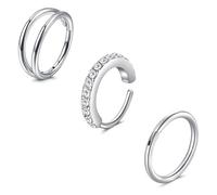 Funseedrr 3pcs Hinged Gold Silver Nose Rings, 20G 0.8mm 8mm Stainless Steel Septum Hoop Lip Rings Helix Cartilage Conch Rook Earrings Body Piercing Jewellery