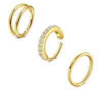 Funseedrr 3pcs Hinged Gold Silver Nose Rings, 20G 0.8mm 8mm Stainless Steel Septum Hoop Lip Rings Helix Cartilage Conch Rook Earrings Body Piercing Jewellery