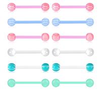 Funseedrr 6 Pairs 14G Plastic Tongue Nipple Barbell Bar Ring Glow in The Dark 12/14/16/18mm Bioflex Flexible Piercing