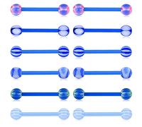Funseedrr 6 Pairs 14G Plastic Tongue Nipple Barbell Bar Ring Glow in The Dark 12/14/16/18mm Bioflex Flexible Piercing