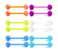 Funseedrr 6 Pairs 14G Plastic Tongue Nipple Barbell Bar Ring Glow in the Dark 12/14/16/18mm Bioflex Flexible Piercing