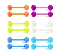Funseedrr 6 Pairs 14G Plastic Tongue Nipple Barbell Bar Ring Glow in the Dark 12/14/16/18mm Bioflex Flexible Piercing