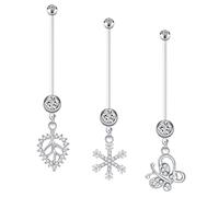 Funseedrr 6pcs Pregnancy Belly Bars Maternity Belly Button Bars Flexible Bioplast 14G 14/18/25/32/35/38mm Barbells Dangly Belly Button Piercing