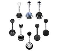 Funseedrr 8pcs Black Belly Button Bars Belly Ring Set, 10mm 14G Stainless Steel Skull Claws Hand Navel Rings Short Bars Body Piercing Jewellery