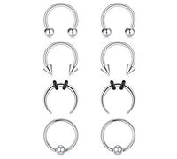 Funseedrr 8pcs Horseshoe Nose Lip Labret Ring Stainless Steel 16G 6/8/10/12mm Hoop Septum Tragus Helix Cartilage Earring Piercing Jewellery