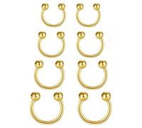 Funseedrr 8pcs Horseshoe Nose Lip Labret Ring Stainless Steel 16G 6/8/10/12mm Hoop Septum Tragus Helix Cartilage Earring Piercing Jewellery