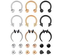 Funseedrr 8pcs Horseshoe Nose Lip Labret Ring Stainless Steel 16G 6/8/10/12mm Hoop Septum Tragus Helix Cartilage Earring Piercing Jewellery