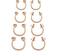 Funseedrr 8pcs Horseshoe Nose Lip Labret Ring Stainless Steel 16G 6/8/10/12mm Hoop Septum Tragus Helix Cartilage Earring Piercing Jewellery