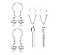 Funseedrr Fake Nipple Rings Clips Piercing Jewelry for Women, Adjustable Non-Piercing Nipple Clamp Tassels Dangle Red Water Droplet Breast Clips Stainless Steel Faux Nipple Piercing