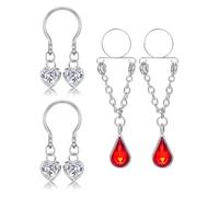 Funseedrr Fake Nipple Rings Clips Piercing Jewelry for Women, Adjustable Non-Piercing Nipple Clamp Tassels Dangle Red Water Droplet Breast Clips Stainless Steel Faux Nipple Piercing