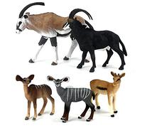 FUNSHOWCASE African Jungle Wild Animals Toy Antelopes Figure Realistic Plastic Figurine Gifts for Kids, Cake Topper, Playset Lot 5-piece
