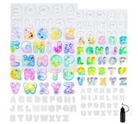 FUNSHOWCASE Alphabet Resin Shaker Moulds Kawaii Keychain Charm Large and Small Set Pack of 107 Silicone Trays Seal Films Precision Tip Applicator Bottle Kit Bundle