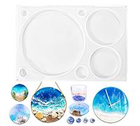 FUNSHOWCASE Circle Epoxy Resin Silicone Moulds for Making Numerals Clock, Jewellery, Coaster, Biscuit DIY Tool, 7-Cavity Round Disc 9inch 5inch 4inch 1.5inch 1inch