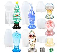 FUNSHOWCASE Night Light Epoxy Resin Casting Silicone Moulds Kit Pack of 7 Christmas Tree, Diamond for LED Atmosphere Bulb, Soap, Home Decor with Chip Base, Cap