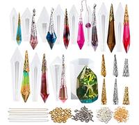 FUNSHOWCASE Pendulum Crystal Point Resin Silicone Molds 12-Count Jewelry Casting 220-Kits Set Filigree Cone Caps, Necklace Charms, Screw Eye Pins, Open Jump Rings