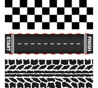 FUNSHOWCASE Race Car Edible Cake Wrap Topper Decoration, Checkered Flag, Racing Track, Tire Border, 4 x 12 Inches per Sheet