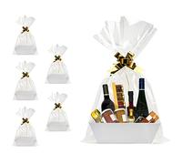 funsky Basket For Gifts Empty, 5 Pk White Empty Gift Baskets To Fill, Sturdy Cardboard Tray With Handles, Large Gift Baskets Empty Bulk For Beautiful Gifts, Christmas, Easter, Bridesmaid, Wedding