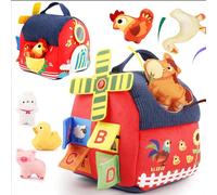 Funsland Baby Toys 6-12 Months, Soft Barn Toy with Stuffed Farm Animal, Mirror, Rattle, Crinkle, Letter,Montessori Toys for Babies Boys Girls 1 2 3 Year Old, Plush Gift for Infants Toddlers