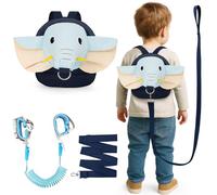 Funsland Baby Walking Harness Backpack: 3 in 1 Adjustable Elephant Toddler Safety Reins & Bag,Anti Lost Wrist Link Leash with Key & Lock,for 1-5 Years Old Kids Trips and Travel Outside(Blue)