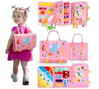 Funsland Busy Board Montessori Toy, Toddler Quiet Book Activity Board Car Aeroplane Travel Toy, Baby Motor Skills Toy, Sensory Learning Toys Gift Girls from 1 2 3 4 Years, Pink
