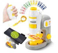 Funsland Microscope for Kids 6+ Year Olds - 60X-120X Portable Pocket Mini Handheld Microscops with 14pcs Slides and LED Light, Science Experiments Educational Toy Kit Age 8-12 Boys Girls Gifts
