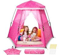Funsland Pop-up Playpen Tent Princess - Large Star Kids Pop Up Play Tent, 200x170x135 cm Playpen for Baby and Toddlers Indoor & Outdoor, Girls Birthday Gifts for 1 2 3 4 5 6 7 Year Old, Rose