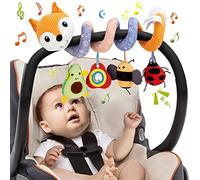 Funsland Spiral Pram Toys for Babies, Musical Infant Car Seat Stroller Spiral Hanging Toys for Baby Girl 3-12 Months, Sensory Early Education Plush Fox Crib Pushchair Toy for Baby, Newborn Gifts