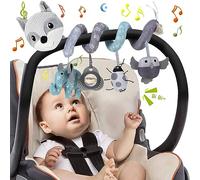 Funsland Spiral Pram Toys for Babies, Musical Infant Car Seat Toys Stroller Spiral Hanging Toys for Baby Girl 3-12 Months, Sensory Early Education Fox Crib Spiral Pushchair Toys Toy for Baby, Grey