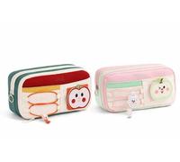 Funspark Pencil Case Set of 2, Birthday Return Gift for Kids, Large Capacity Pencil Pouch with Compartments, Cute Pen Organizer for Girls Boys School Supplies Ages 3-12, Red & Green Apple Combo, M