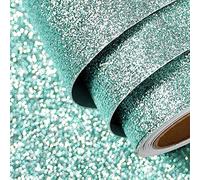 FunStick 16"x240" Light Teal Glitter Peel and Stick Wallpaper Removable Teal Glitter Contact Paper for Cabinets Self Adhesive Fabric Glitters Wallpaper Roll for Bedroom Wall Drawers Shelves DIY Decor