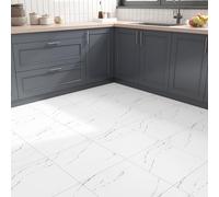 FunStick 30×30CM 15 Pcs Floor Tiles Self Adhesive White Marble Sticky Back Vinyl Floor Tiles Kitchen Living Room Marble Tiles Floor Waterproof Stick on Floor Tiles for Bathroom White Vinyl Flooring