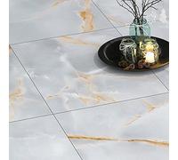 FunStick 30×30CM 15 pcs Grey Gold Peel and Stick Floor Tiles Bedroom Marble Sticky Vinyl Bathroom Kitchen Flooring Tiles Grey Gold Vinyl Flooring Tile Removable Marble Effect Stick on Floor Tile