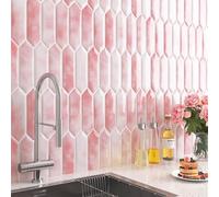 FunStick 30×30CM 30 Pcs 3D Kitchen Self Adhesive Wall Tiles Light Pink Stick on Bathroom Tiles Vinyl Peel and Stick Splashback Kitchen Sticky Pink Wall Tile Bathroom Tile Self Adhesive Long Hexagon