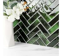 FunStick 30CMx30CM 3D Peel and Stick Herringbone Wall Tiles Green Self Adhesive Wall Tiles Kitchen Laundry Room Dark Green Kitchen Tile Stickers Waterproof 3D Sticky Tile for Bathroom Vintage 15 Pcs