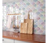 FunStick 30x30CM 15 Pcs Peel and Stick Wall Tiles Bathroom Pink Stick on Wall Tiles Fish Scale Kitchen Tile Self Adhesive Removable Laundry Room Bathroom Kitchen Tile Stickers Pink Splashback Vinyl