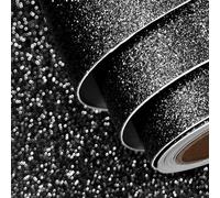 FunStick 40CM×6M Black Glitter Wallpaper Peel and Stick Bedroom Living Room Wall Decor Sparkly Black Sticky Back Plastic for Furniture Featured Shelves Glitter Wall Papers Fabric Craft Vinyl Wrap